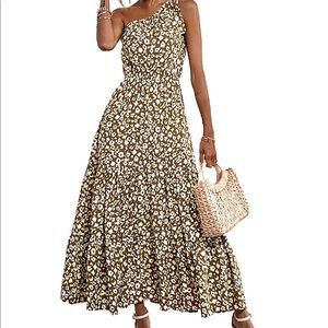One shoulder maxi floral dress